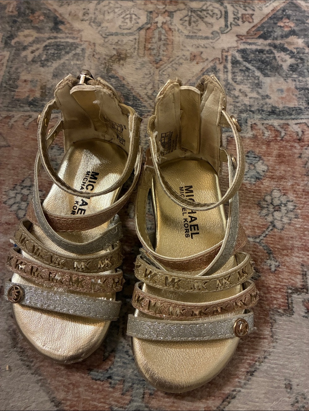 MICHAEL Michael Kors Metallic Gold and‎ Rose Gold Strappy Women's Sandals